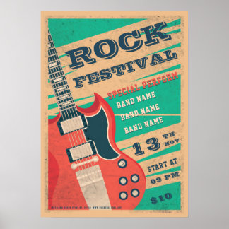 Póster Retro music rock festival flyer Announcement