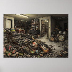 Póster Retro Música Inspirada en Liminales Backrooms