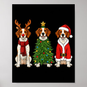 Póster Retro Navidad Brittany Spaniel Santa Reno Perro