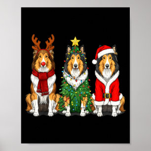 Póster Retro Navidad Rough Collie Santa Reno Perro Lo