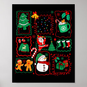 Póster Retro Navidad Santa Claus Cocoa Navidad Árbol Muñe
