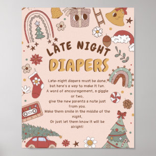 Póster Retro Navidades Baby Shower Tarde Noche Diapers