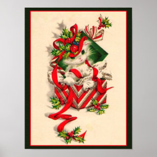 Póster Retro Navidades Vintage Kitten Navidades