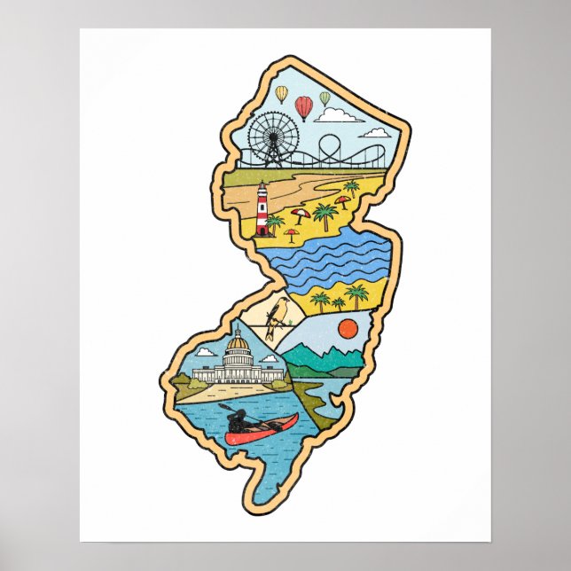 Póster Retro New Jersey Cape May Atlantic City Souvenir (Frente)