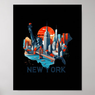 Póster Retro New York Skyline Silhouette 