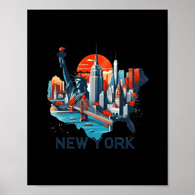 Póster Retro New York Skyline Silhouette  (Frente)