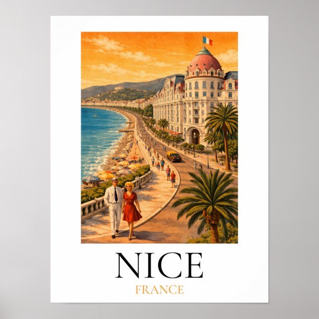 Póster Retro Nice Côte d’Azur Promenade des Anglais View (Frente)