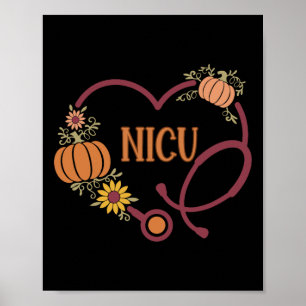 Póster Retro Nicu Enfermera Estetioscopio Calabaza Cardía