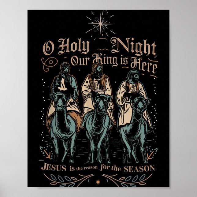 Póster Retro O Holy Night Our King Is Here Christian Reli (Frente)