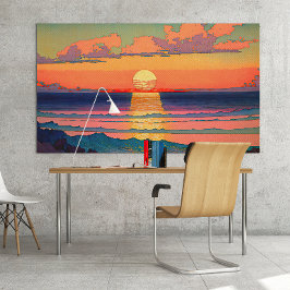 Póster Retro Ocean Sunset Ilustracion Ai Art