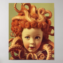 Póster Retro Octopus Doll Head Ensamblage