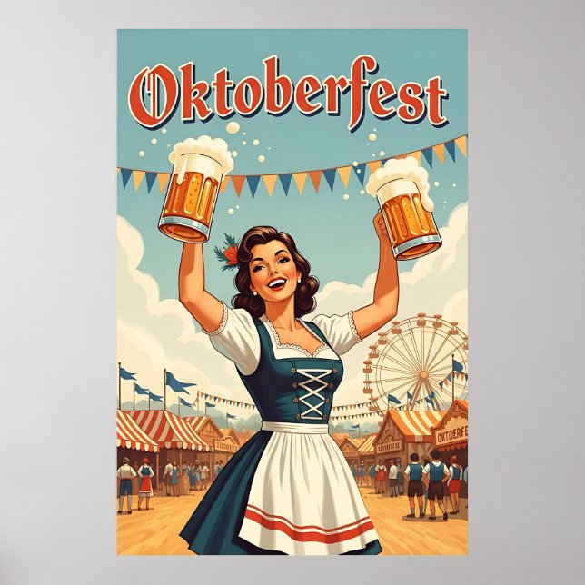 Póster Retro Oktoberfest Art - Cerveza y celebración (Frente)