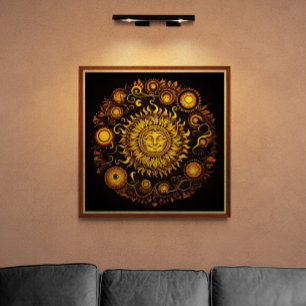 Póster Retro Ornate Sonriente Sun AI Art   Vintage