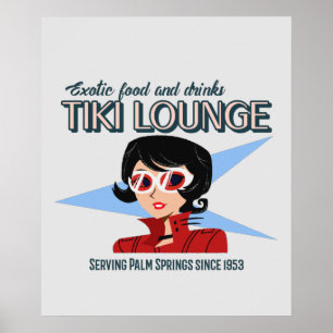Póster Retro Palm Springs Tiki Lounge Print on Brown
