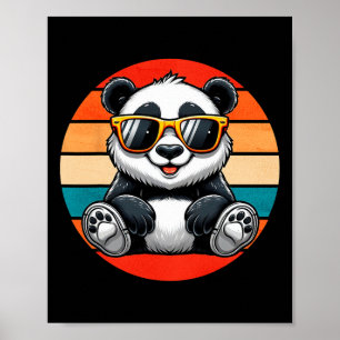 Póster Retro Panda En Sungles Bbq Pool Fiesta Funny Panda