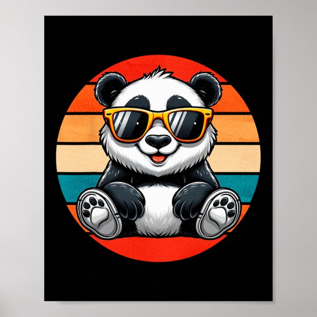 Póster Retro Panda En Sungles Bbq Pool Fiesta Funny Panda (Frente)