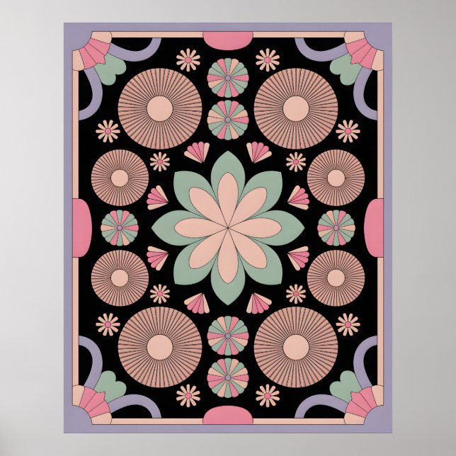 Póster Retro Pastel Floral Mandala Symmetry (Frente)