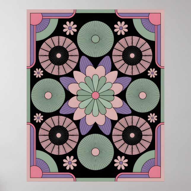 Póster Retro Pastel Floral Mandala Symmetry (Frente)