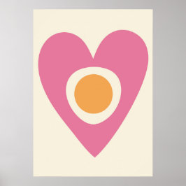 Póster Retro Pastel Heart and Circle Wall Poster