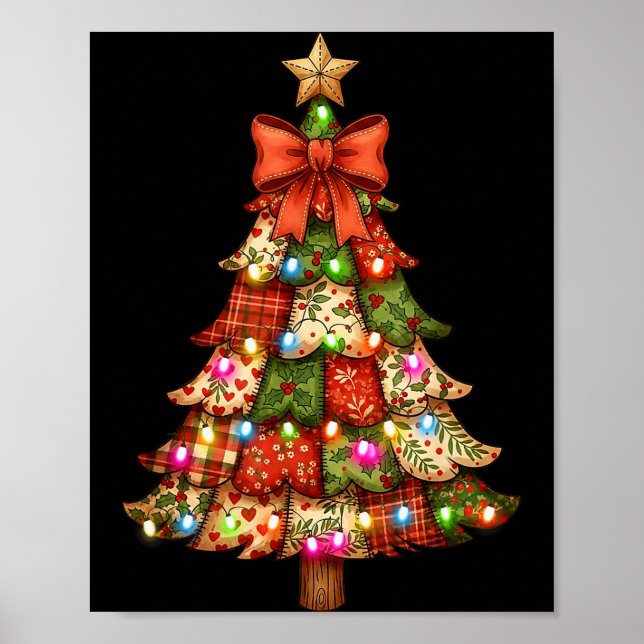 Póster Retro Patchwork Bow Christmas,rustic Country Chris (Frente)
