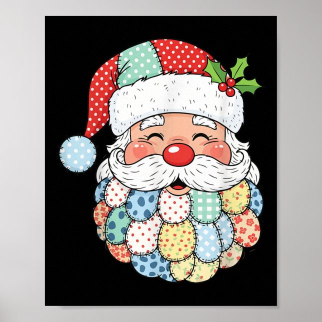 Póster Retro Patchwork Santa Claus Christmas Preppy Xmas  (Frente)