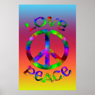 Póster Retro Peace and Love Tie-Dye Design