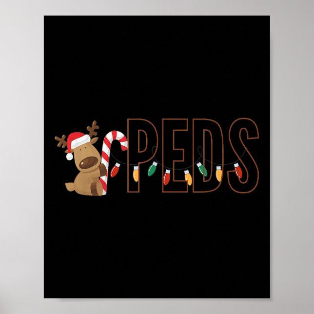 Póster Retro Pediatrics Christmas Lights Reindeer Peds Nu (Frente)