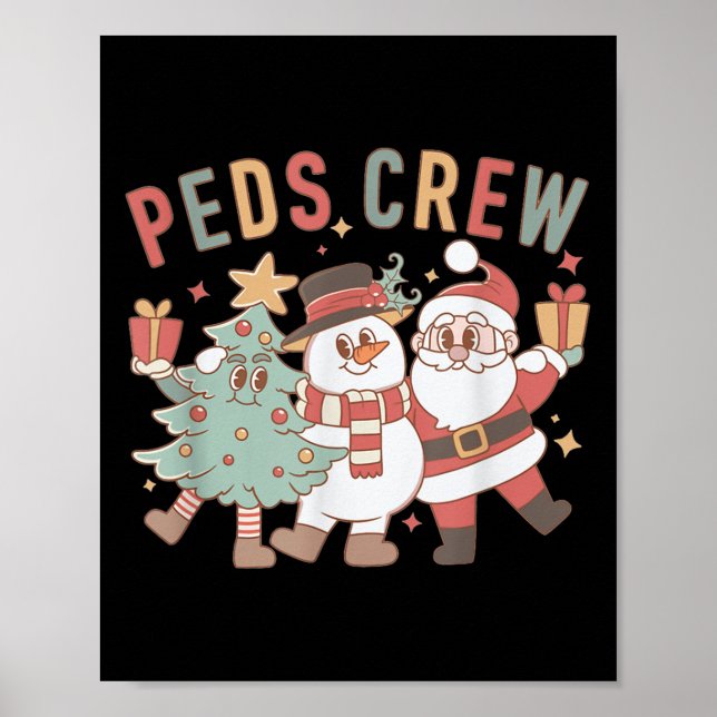 Póster Retro Peds Crew Christmas Pediatric Nurse Nursing  (Frente)