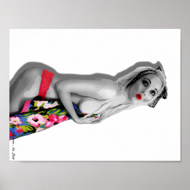 Póster Retro Pin Up Chica Vintage tropical nostálgico (Frente)