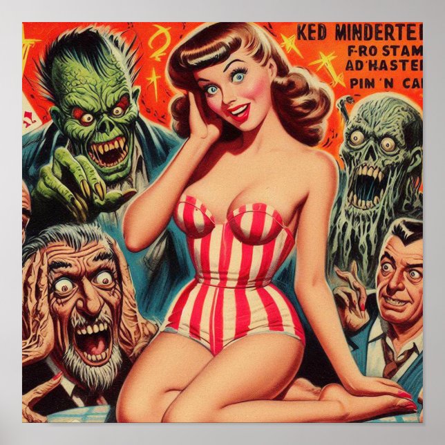 Póster Retro Pin-up y Monstruos (Frente)