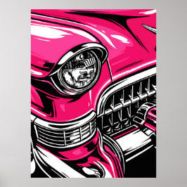 Póster Retro Pink Classic Car Front Pop Art Illustration