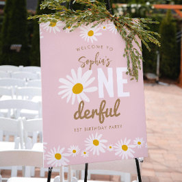 Póster Retro Pink Daisy UN maravilloso Fiesta de cumpleañ