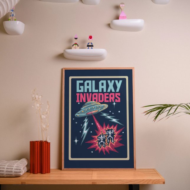 Póster Retro Pixel Art Neon Pink and Teal Galaxy Invaders (Subido por el creador)