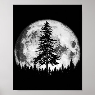 Póster Retro Pleno Luna y Minimalista Pino Árbol Vintage
