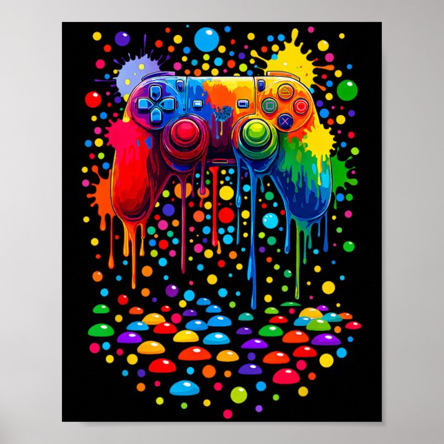 Póster Retro Polka Dots Gaming Controller Video Gamers Do (Frente)
