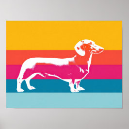 Póster Retro Pop Art Dachshund Silhouette 