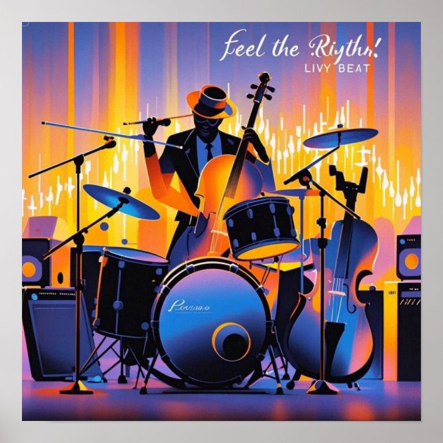 Póster Retro Pop Resumen instrumentos musicales dramático (Frente)