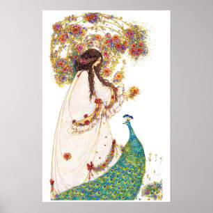 Póster Retro Princesa & Pavo Real por Jessie King