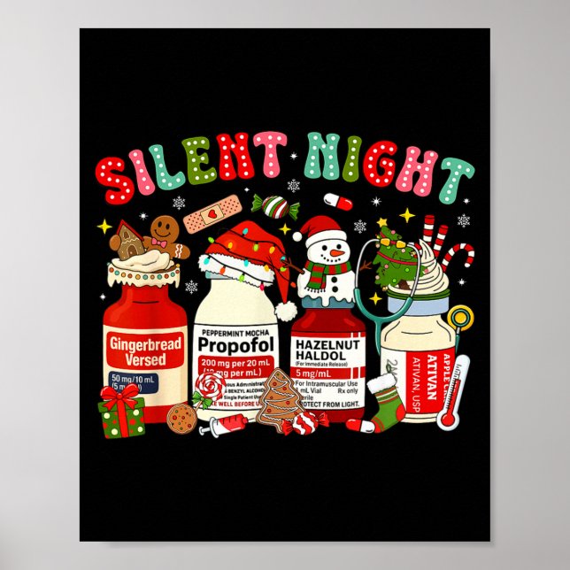 Póster Retro Profol Silent Night Icu Nurses Funny Merry C (Frente)