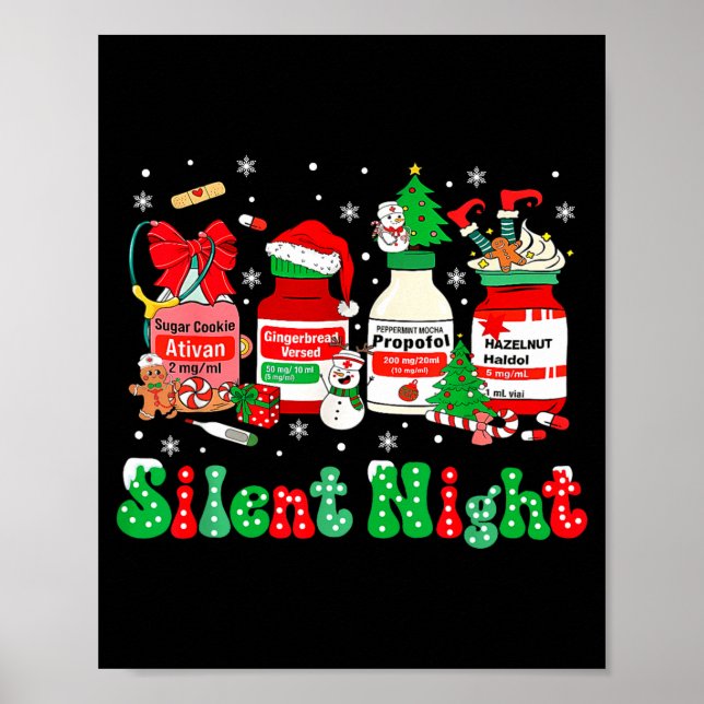 Póster Retro Profol Silent Night Icu Nurses Funny Merry C (Frente)