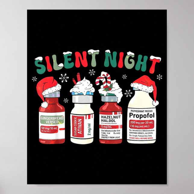 Póster Retro Profol Silent Night Icu Nurses Funny Merry C (Frente)