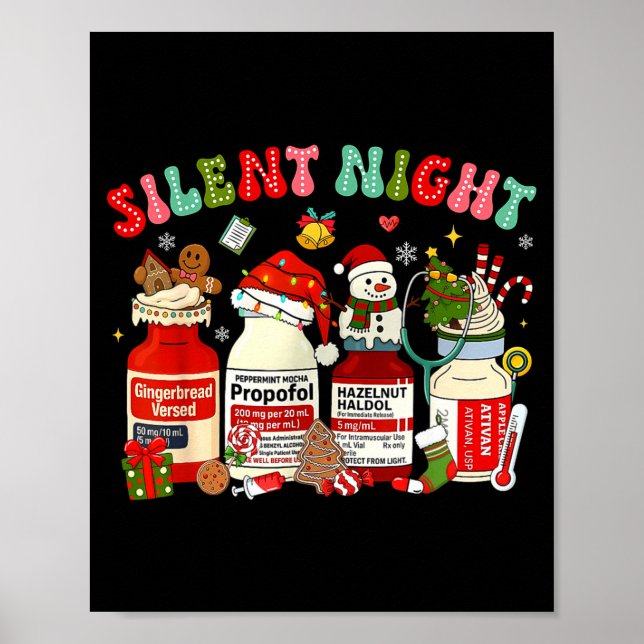 Póster Retro Profol Silent Night Icu Nurses Funny Merry C (Frente)