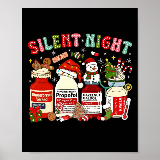Póster Retro Profol Silent Night Icu Nurses Funny Merry C (Frente)