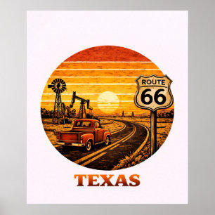 Póster Retro Puesta de Sol de Texas en la Carreter