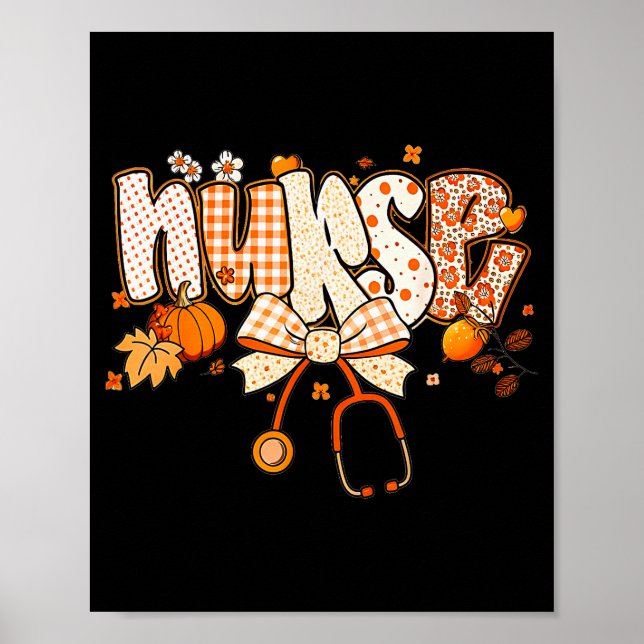 Póster Retro Pumpkin Nurse Life Stethoscope Fall Autumn F (Frente)