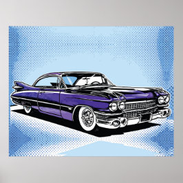 Póster Retro Purple Classic Car Side Pop Art