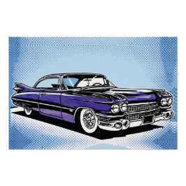 Póster Retro Purple Classic Car Side Pop Art