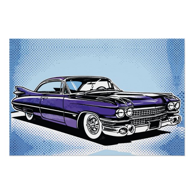 Póster Retro Purple Classic Car Side Pop Art (Anverso)