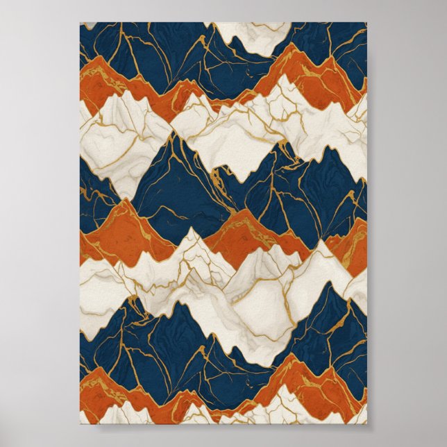 Póster Retro Red Blue Mountain Landscape Art (Frente)