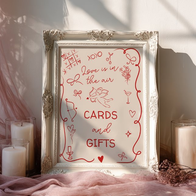 Póster Retro Red Love in the air Bridal Cards gifts Sign (Retro Red Love in the air Bridal Cards gifts Sign)